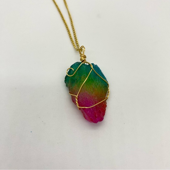 Rainbow Quartz Wire Wrapped Pendant Necklace - Picture 2 of 5